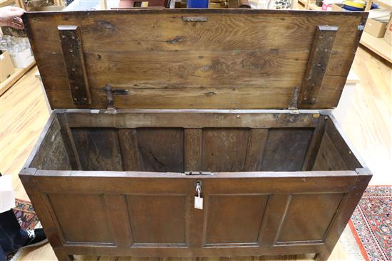 A four panel oak and elm linen chest W.148cm